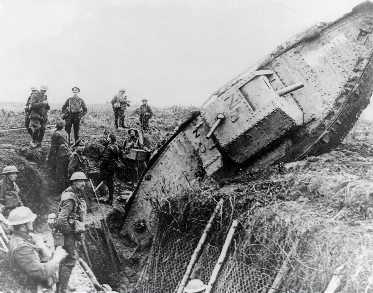 Image of battle of cambrai, tank stuck in ditch